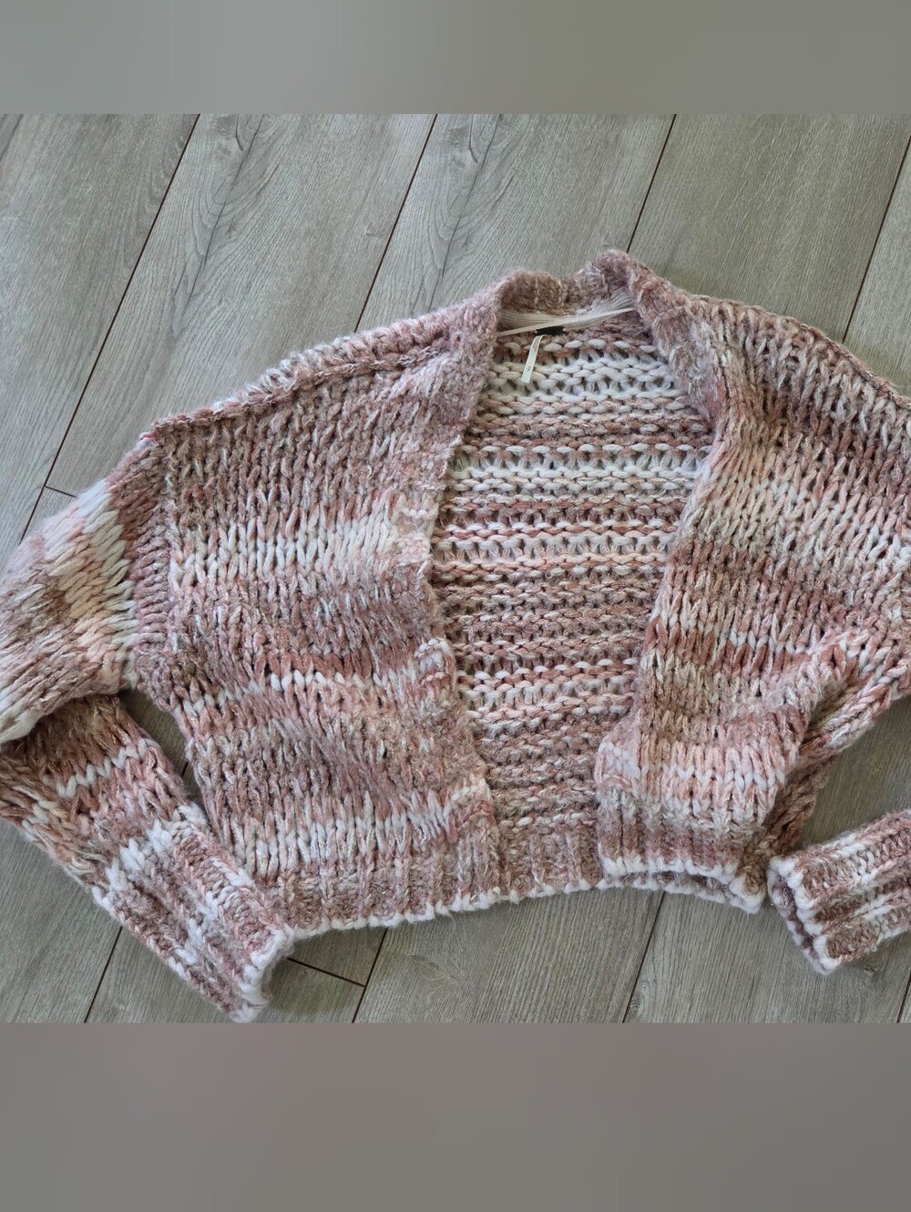 Free People - Size Small Chunky Pink Cream Open-Front Cardigan